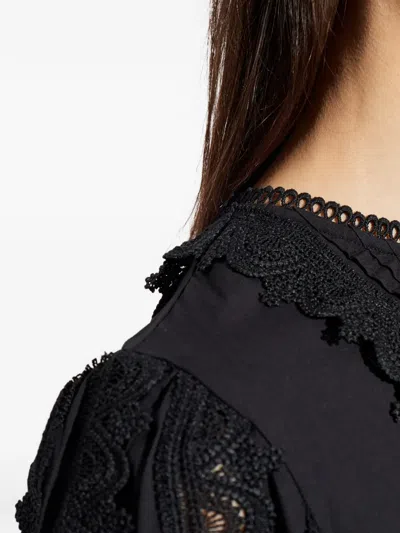 Allsaints Hart Lace Embroidered Bishop Sleeve Top In Black