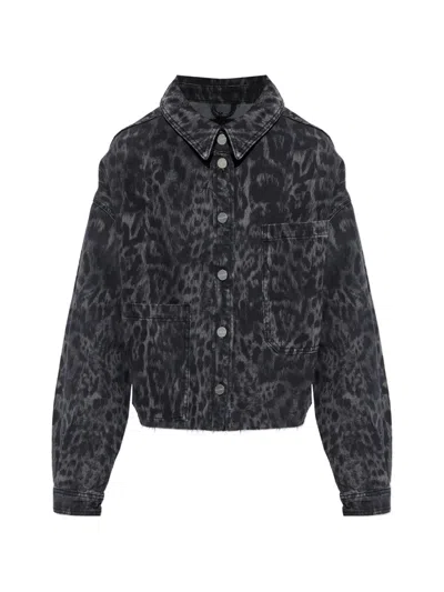 Allsaints Nicky Cropped Patterned Denim Jacket In Black