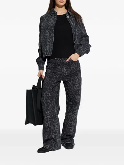 Allsaints Nicky Cropped Patterned Denim Jacket In Black