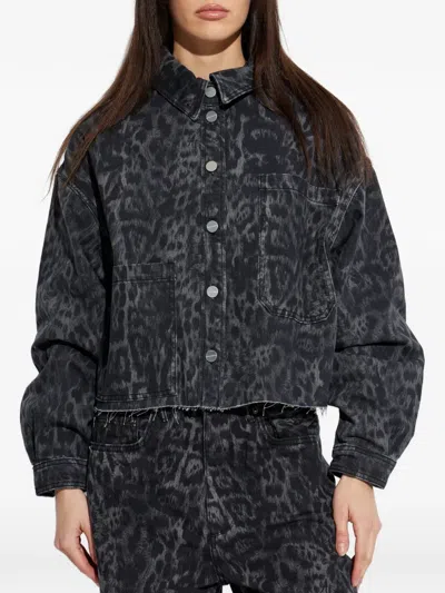 Allsaints Nicky Cropped Patterned Denim Jacket In Black