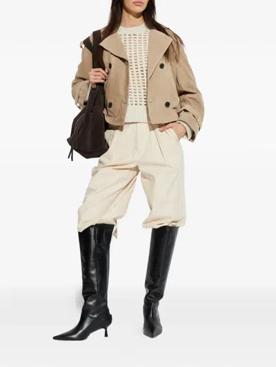 Allsaints Reed Short Belted Suede Trench Coat In Brown