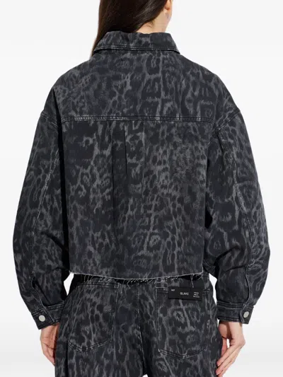 Allsaints Nicky Cropped Patterned Denim Jacket In Black