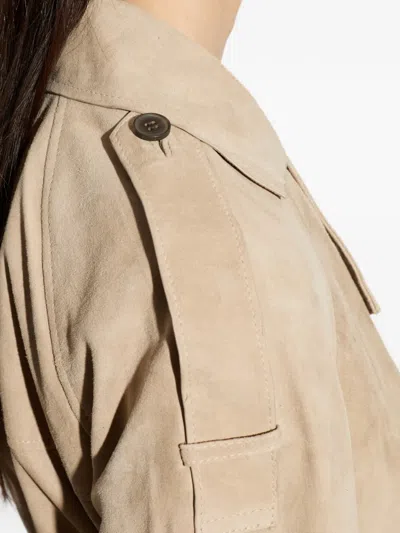 Allsaints Reed Short Belted Suede Trench Coat In Brown
