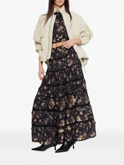 Allsaints Womens Vine Black Talia Floral-print Modal Maxi Skirt