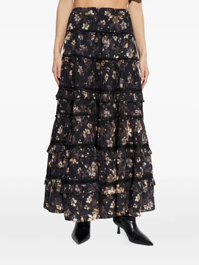 Allsaints Womens Vine Black Talia Floral-print Modal Maxi Skirt