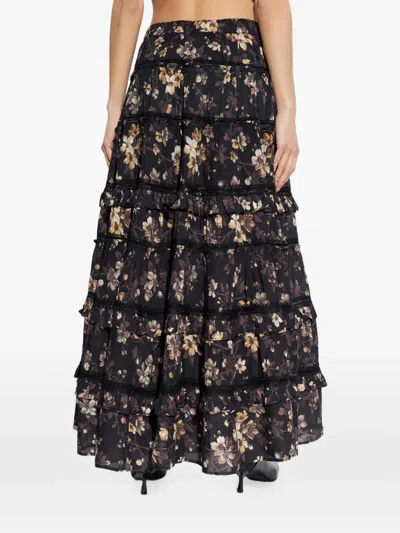 Allsaints Womens Vine Black Talia Floral-print Modal Maxi Skirt