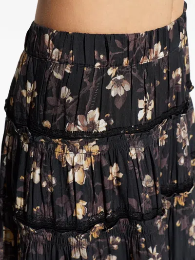 Allsaints Womens Vine Black Talia Floral-print Modal Maxi Skirt