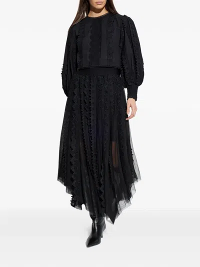 Allsaints Vashtie Mixed Lace Handkerchief Hem Skirt In Black