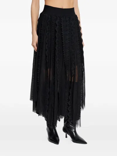 Allsaints Vashtie Mixed Lace Handkerchief Hem Skirt In Black