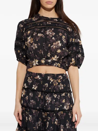 Allsaints Polyester Peony Lace Trim Cropped Top In Black