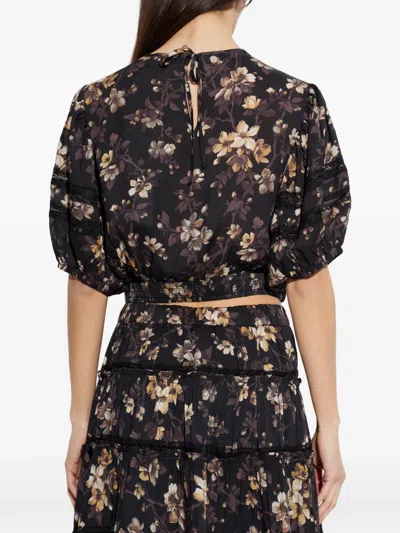 Allsaints Polyester Peony Lace Trim Cropped Top In Black