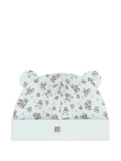 Aigner Teddy-bear-pattern Beanie Hat In Blue