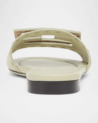 Fendi Leather Slippers Flat Sole Open Toe Studded Detail In Neutral