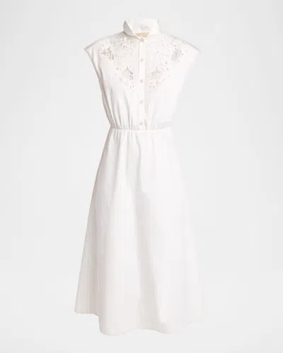 Valentino Broderie Anglaise-trimmed Cotton-poplin Midi Dress In White