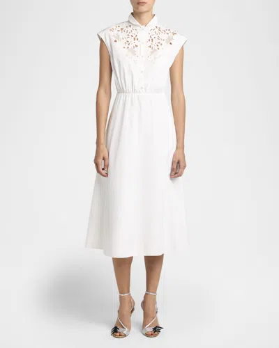 Valentino Broderie Anglaise-trimmed Cotton-poplin Midi Dress In White