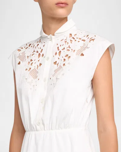 Valentino Broderie Anglaise-trimmed Cotton-poplin Midi Dress In White