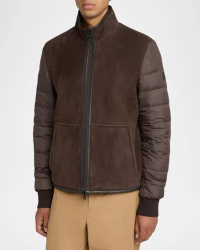 Moncler Reversible Shearling Down Jacket In Brown