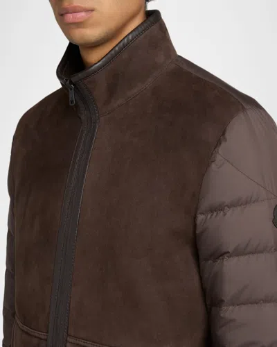 Moncler Reversible Shearling Down Jacket In Brown