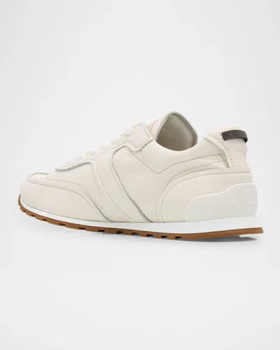Brunello Cucinelli Grained Soft Leather Runners With Shiny Loops Shoes In White