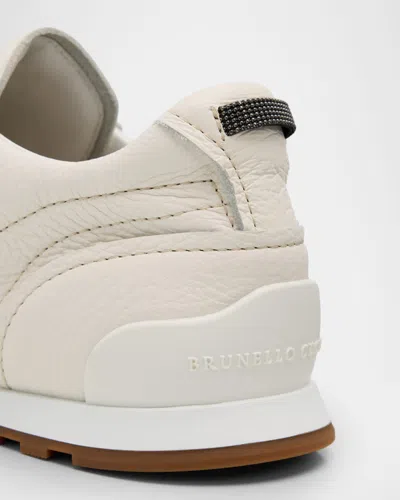 Brunello Cucinelli Grained Soft Leather Runners With Shiny Loops Shoes In White