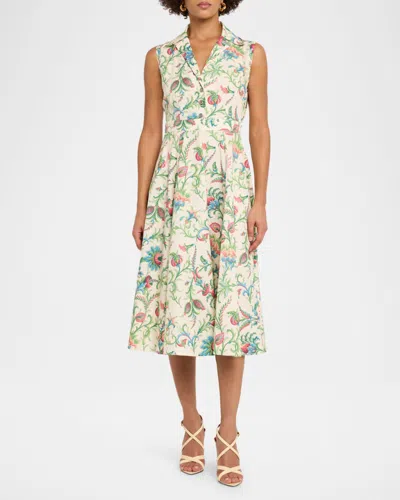 Etro Paisley Floral-print Sleeveless Pleated Midi Dress In Multi