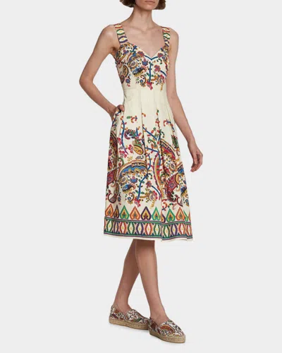 Etro Paisley Floral-print Sleeveless Pleated Midi Dress In Multi