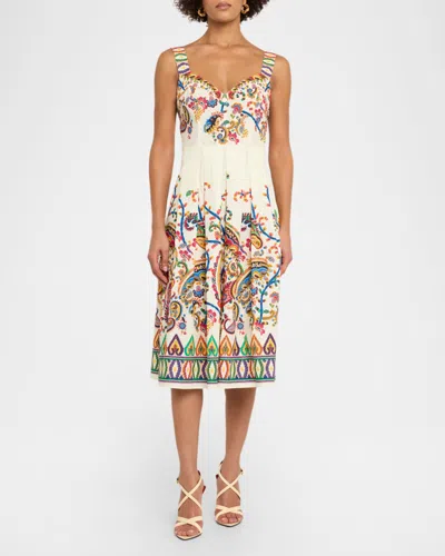 Etro Paisley Floral-print Sleeveless Pleated Midi Dress In Multi