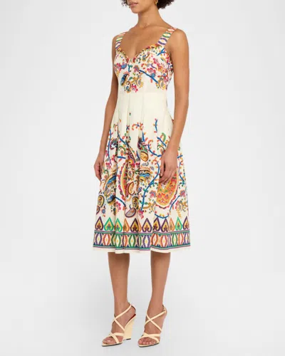 Etro Paisley Floral-print Sleeveless Pleated Midi Dress In Multi