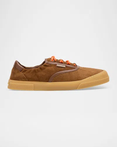 Moncler Luxe Suede Lace-up Sneakers For Women In Brown