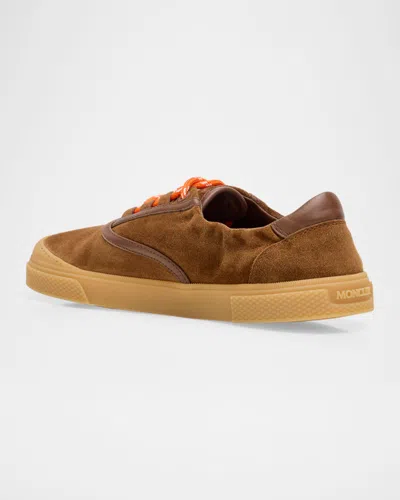 Moncler Luxe Suede Lace-up Sneakers For Women In Brown