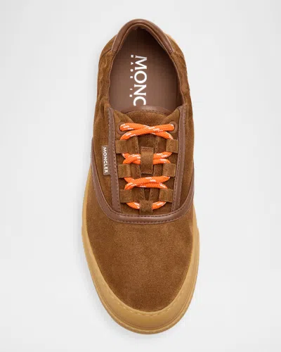 Moncler Luxe Suede Lace-up Sneakers For Women In Brown