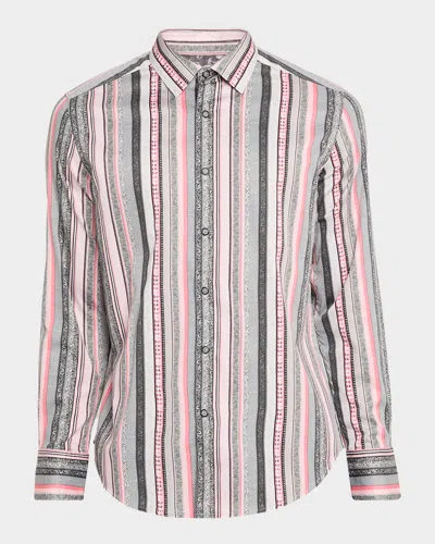 Robert Graham Bramshaw Mixed Stripe Stretch Cotton Button-up Shirt In Pink