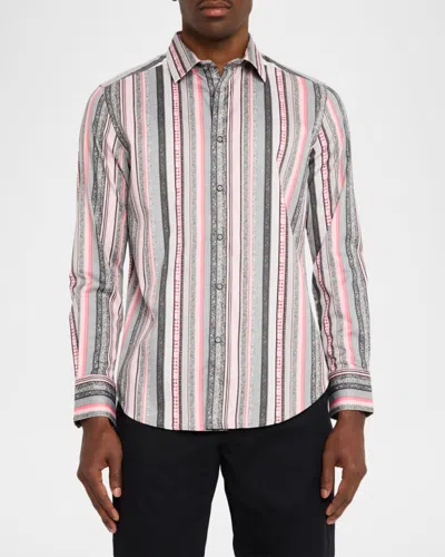Robert Graham Bramshaw Mixed Stripe Stretch Cotton Button-up Shirt In Pink