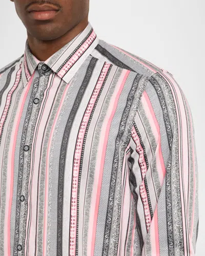 Robert Graham Bramshaw Mixed Stripe Stretch Cotton Button-up Shirt In Pink