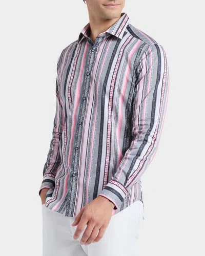 Robert Graham Bramshaw Mixed Stripe Stretch Cotton Button-up Shirt In Pink