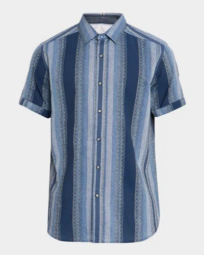 Robert Graham Pembroke Stripe Cotton Short Sleeve Button-up Shirt In Blue