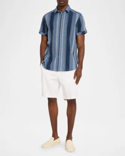 Robert Graham Pembroke Stripe Cotton Short Sleeve Button-up Shirt In Blue