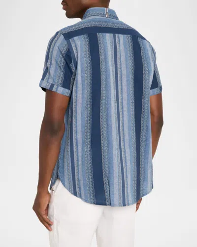 Robert Graham Pembroke Stripe Cotton Short Sleeve Button-up Shirt In Blue
