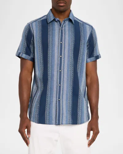 Robert Graham Pembroke Stripe Cotton Short Sleeve Button-up Shirt In Blue