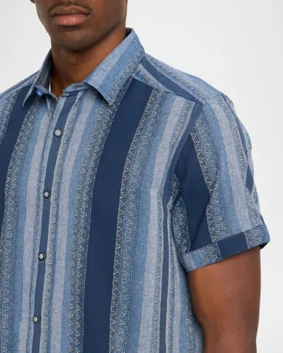 Robert Graham Pembroke Stripe Cotton Short Sleeve Button-up Shirt In Blue