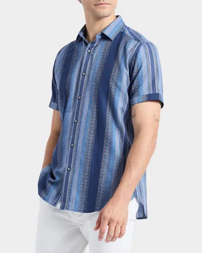 Robert Graham Pembroke Stripe Cotton Short Sleeve Button-up Shirt In Blue