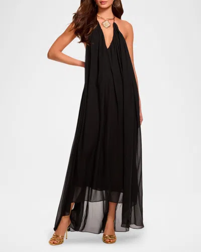Ramy Brook Rainn Backless Silk Chiffon Trapeze Gown In Black