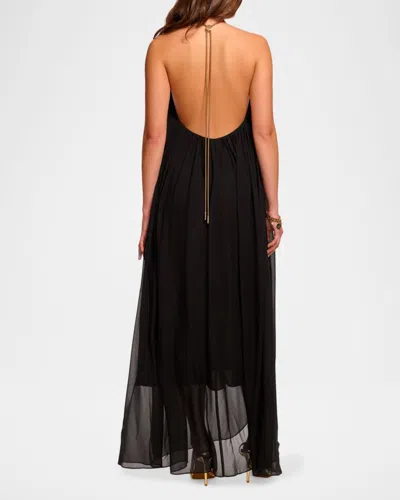 Ramy Brook Rainn Backless Silk Chiffon Trapeze Gown In Black