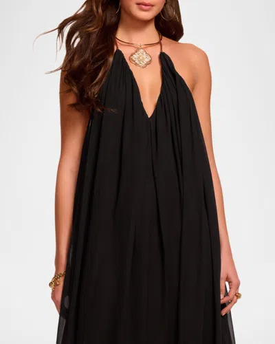 Ramy Brook Rainn Backless Silk Chiffon Trapeze Gown In Black