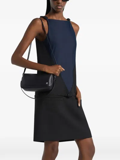 Courrèges Rectangular Black Calf Leather Shoulder Bag With Zip Closure In Black