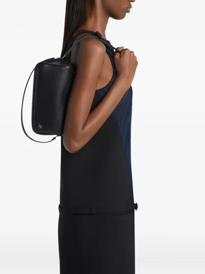 Courrèges Rectangular Black Calf Leather Shoulder Bag With Zip Closure In Black