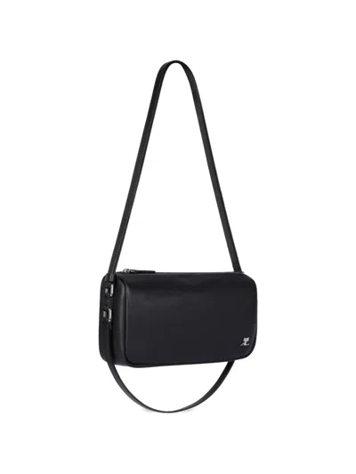 Courrèges Rectangular Black Calf Leather Shoulder Bag With Zip Closure In Black