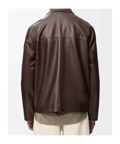 Loewe Camp-collar Logo-debossed Leather Jacket In Brown