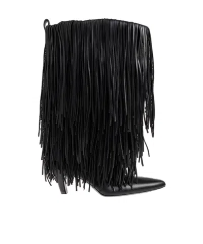 Balenciaga Avenue Fringe Ankle Boots Pointed Toe Pull Tab In Black