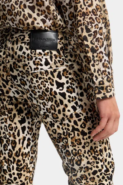 Dsquared2 Leopard-print Five-pockets Jeans In Brown